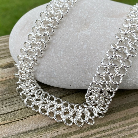 Platinum tone thick knotted necklace choker chain - Picture 6 of 8